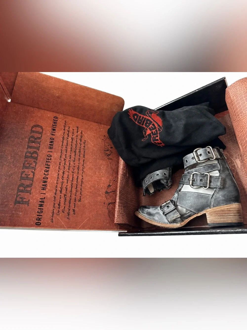 Freebird Grace Black Leather Silver Hardware Ankle Boots Size 8 New With Box